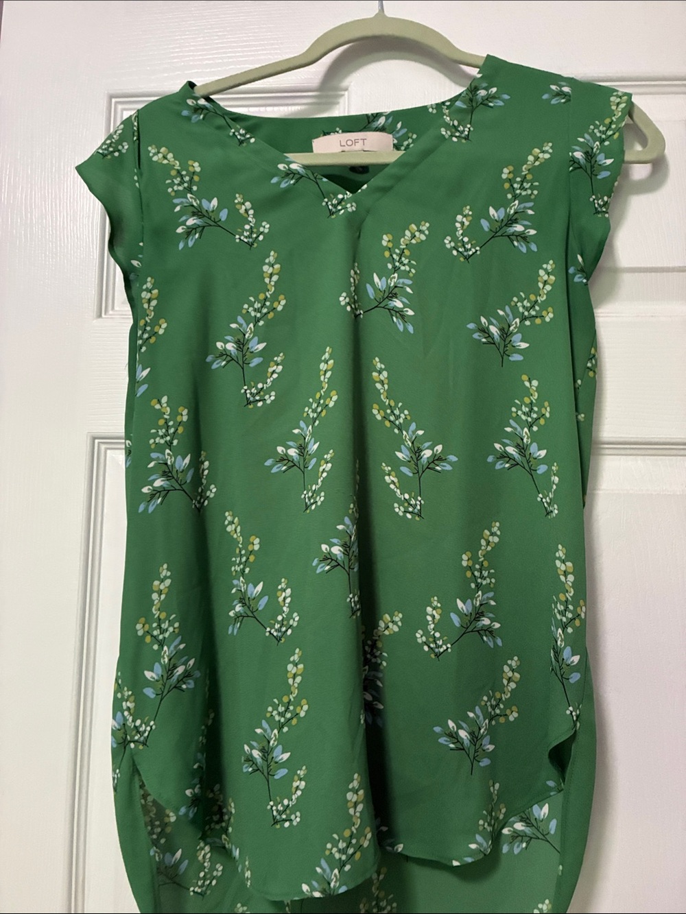 LOFT Green Botanical Cap-Sleeve Blouse